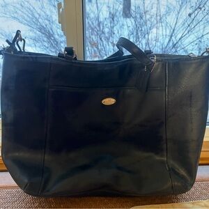 Large Black Leather Coach Tote Bag